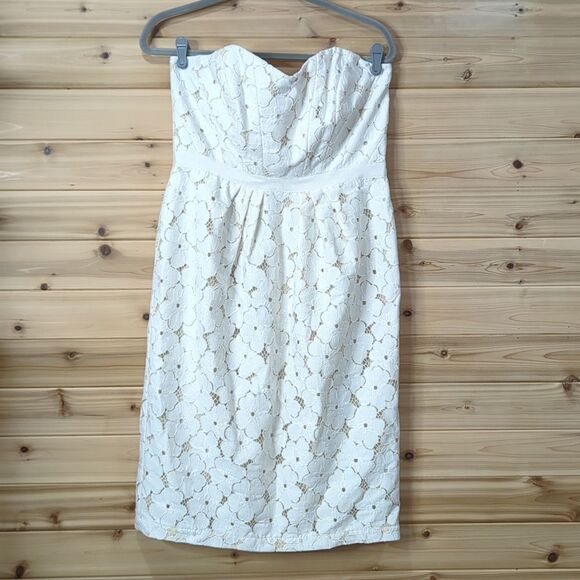 Lafayette 148 Dress Womens 10 Ivory Lace Knee Length Strapless Wedding - Picture 1 of 11